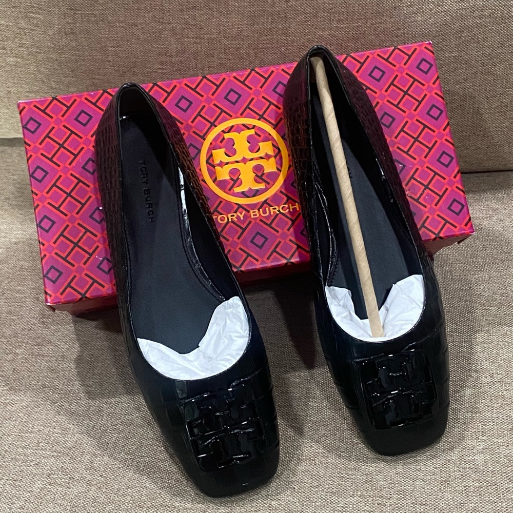 Tory Burch Georgia Croc Ballet Black size 7